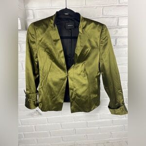 Akris Olive Silk Blazer Jacket US 8 Elegant Minimalist Feminine Chic